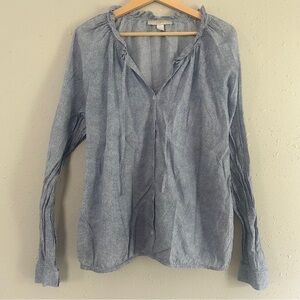 🦋 LOFT Blue Patterned Blouse Large Lightweight Casual